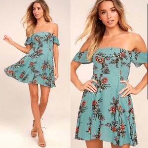 Lulu's One Sweet Day Blue Off-Shoulder Dress